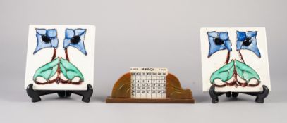 'SKINNINGROVE', ART DECO COLOURED BAKELITE DESK CALENDAR, the seven celluloid leaves marked for