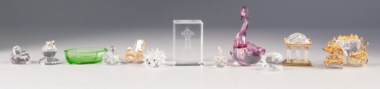 COLLECTION OF SWAROVSKI AND SIMILAR SMALL GLASS MODELS, including: CARRIAGE and ROCKING CHAIR with