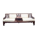 GOOD CHINESE POST-WAR HUALI WOOD 'OPIUM' SUITE, of long seat with twin padded cushion inset back