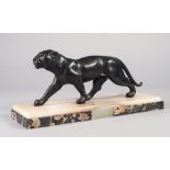 ART DECO BRONZED METAL FIGURE OF A PROWLING PANTHER, approx 11 1/2" (29.2cm) long on a three colours