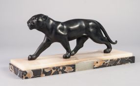 ART DECO BRONZED METAL FIGURE OF A PROWLING PANTHER, approx 11 1/2" (29.2cm) long on a three colours