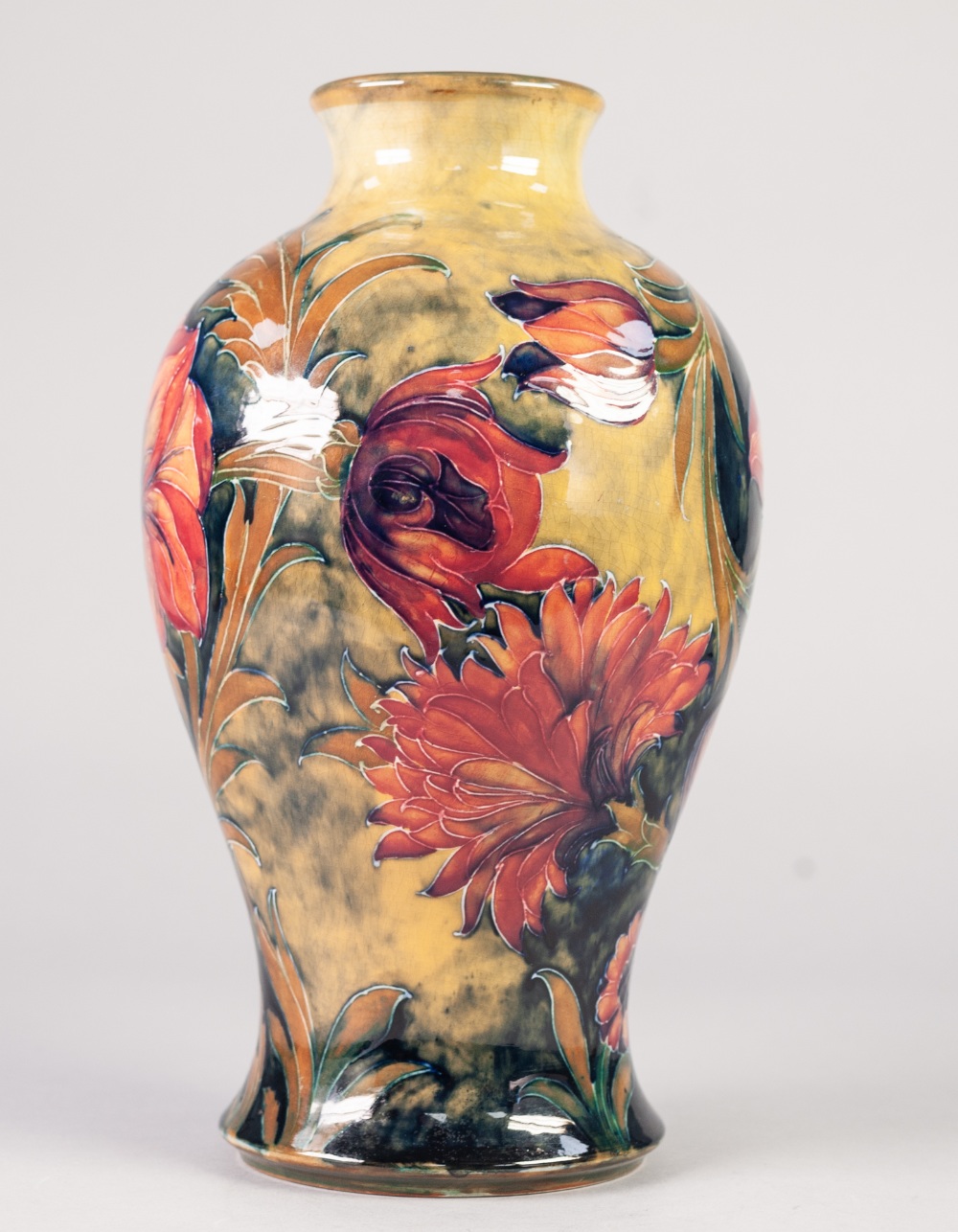 A GOOD INTER-WAR YEARS WILLIAM MOORCROFT POTTERY INVERTED BALUSTER SHAPE VASE, tube-lined with brick - Image 5 of 5