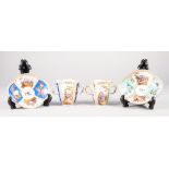 TWO LATE NINETEENTH CENTURY HELENA WOLFSOHN (DRESDEN) QUATREFOIL SHAPED CABINET CUPS AND SAUCERS,