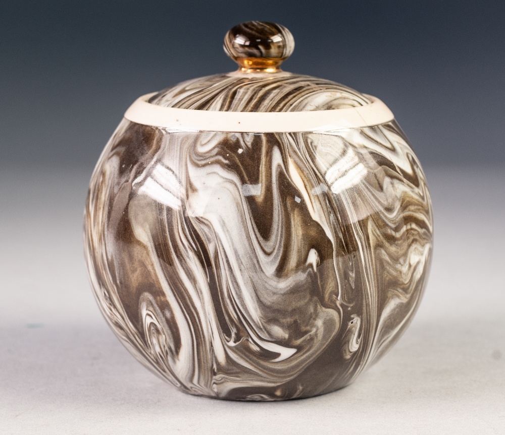 MACINTYRE AGATE WARE POTTERY TOBACCO JAR AND COVER, of orbicular form with knopped cover, 4 ¾" ( - Image 3 of 5