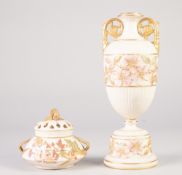 A LATE VICTORIAN GRAINGER AND CO., WORCESTER PORCELAIN OVOID TWO HANDLED PEDESTAL VASE, ribbed and