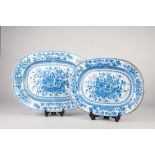 TWO EARLY 19th CENTURY STAFFORDSHIRE PEARL WARE GRADUATED MEAT DISHES, transfer printed in