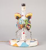 STYLISH 1950'S/60'S ITALIAN FIGURAL POTTERY TABLE LAMP, painted in colours and modelled as two