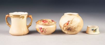 FOUR PIECES OF EARLY TWENTIETH CENTURY ROYAL WORCESTER BLUSH CHINA, comprising: WRYTHEN MOULDED