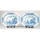 PAIR OF 19th CENTURY CHINESE NANKING PORCELAIN CANTED-OBLONG BLUE AND WHITE DISHES, 14" (35.5cm)