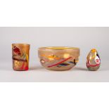 THREE PIECES OF MURANO GLASS WITH COLOURED CANE INCLUSIONS, comprising: FRUIT BOWL, 4" (10.2cm)