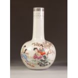 A POST WAR CHINESE PORCELAIN BOTTLE SHAPE VASE, well painted in enamels with four Mei-jen sat before