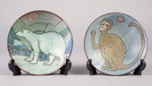 PAIR OF STUDIO POTTERY BOWLS BY TESSA FUCHS, (1936-2012), each of conical, footed form, the