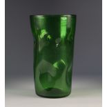MID CENTURY BLENKO STYLE GREEN 'PINCHED' GLASS VASE IN THE STYLE OF WINSLOW ANDERSON, of slightly