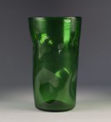 MID CENTURY BLENKO STYLE GREEN 'PINCHED' GLASS VASE IN THE STYLE OF WINSLOW ANDERSON, of slightly