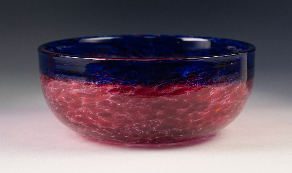 PROBABLY 1930s MONART (PERTH, SCOTLAND) GLASS FRUIT BOWL, the clear glass stained with vibrant - Image 2 of 2