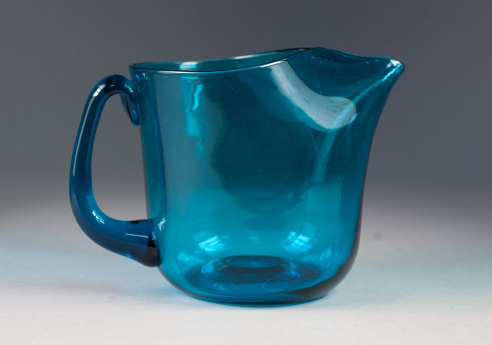 KAJ FRANCK, MID TWENTIETH CENTURY KINGFISHER BLUE GLASS PITCHER, of broad, cylindrical form with