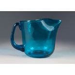 KAJ FRANCK, MID TWENTIETH CENTURY KINGFISHER BLUE GLASS PITCHER, of broad, cylindrical form with