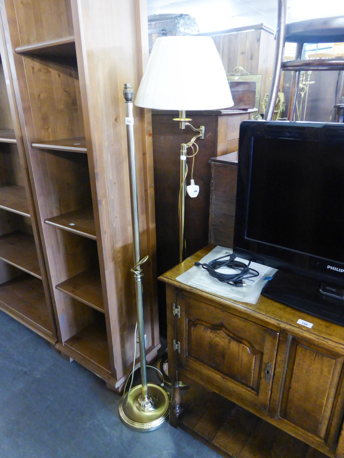 TWO BRASS STANDARD LAMPS AND SHADES (2)