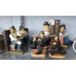 THREE PAIRS OF RESIN BOOKENDS, LAURAL AND HARDY AND A PAIR OF BLACK RESIN FIGURE BOOKENDS (6)