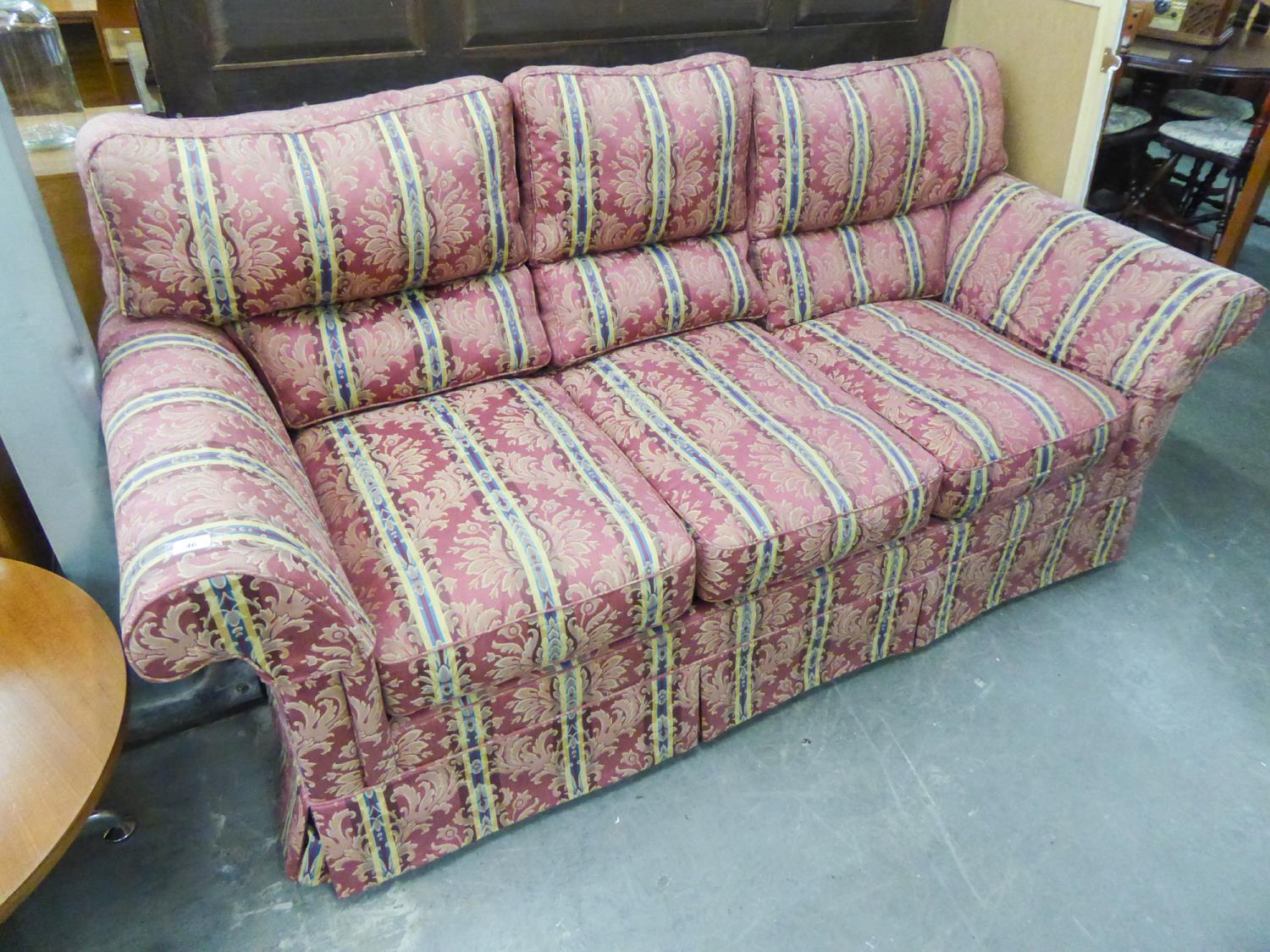 WESLEY BARREL 4' SOFA BED, HAVING RED STRIPPED SILK UPHOLSTERY