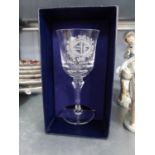 BOXED WHITEFRIARS 'GOLDEN JUBILEE YEAR' COMMEMORATIVE GLASS GOBLET', 1929-1979, of typical form, the