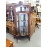 AN EDWARDIAN INLAID MAHOGANY CORNER DISPLAY CABINET