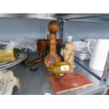 A ROUEN 24 POSTCARD BOOK, A CARVED WOODEN BIRD ON A BRANCH AND A SOUVENIR BOTTLE OF SARGEGNA, A