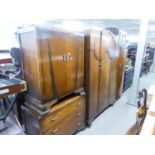 1930's OAK SINGLE DOOR WARDROBE, OAK TALLBOY AND MATCHING DRESSING TABLE AND A SMALL SINGLE DOOR