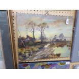 B.A.H. (EARLY TWENTIETH CENTURY) OIL PAINTING ON CANVAS Rural scene with figures, sheep and cottages