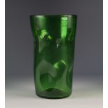 A MID CENTURY BLENKO STYLE GREEN 'PINCHED' GLASS VASE, IN THE STYLE OF WINSLOW ANDERSON, OF SLIGHTLY