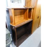 TWO SMALL OPEN BOOKCASES AND A SMALL OCCASIONAL TABLE (3)