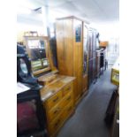 SATINWOOD SINGLE DOOR WARDROBE AND A MATCHING DRESSING CHEST (2)