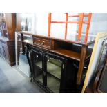 MAHOGANY OBLONG LONG JOHN COFFEE TABLE, FITTED UNDERSHELF AND ONE SMALL DRAWER