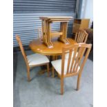 TWO MODERN BEDSIDE CUPBOARDS AND A MODERN D-END EXENDING DINING TABLE WITH PULL OUT SECTION, FOUR