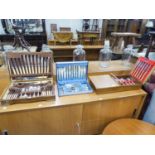 A 'SANENWOOD' PART CANTEEN OF CUTLERY IN TEAK CUTLERY BOX, ANOTHER CANTEEN OF CUTLERY IN OAK CASE