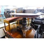 EARLY NINETEENTH CENTURY MAHOGANY BREAKFAST TABLE, the moulded circular snap top above a heavy