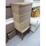 A DRESSING STOOL AND A WICKER LINEN BASKET (2)