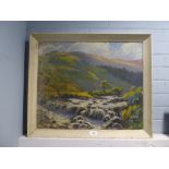 UNATTRIBUTED (TWENTIETH CENTURY) OIL PAINTING ON BOARD Rural landscape with river in the