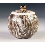 MACINTYRE AGATE WARE POTTERY TOBACCO JAR AND COVER, of orbicular form with knopped cover, 4 ¾" (