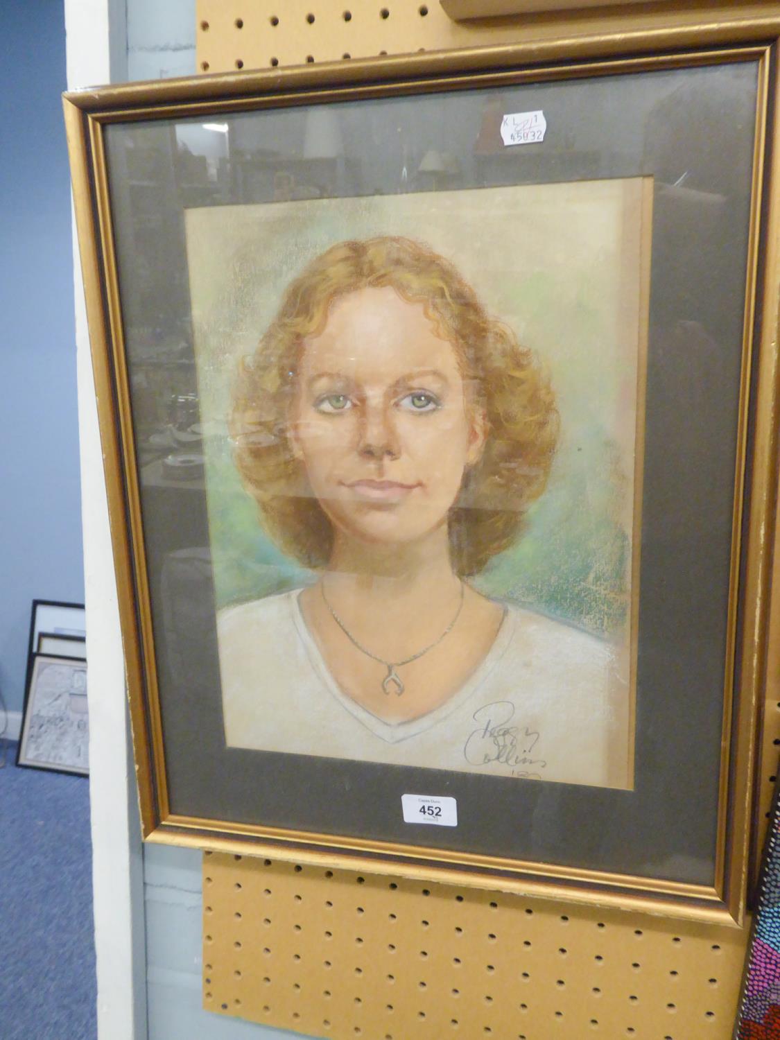 PEGGY COLLINS PASTEL DRAWING Portrait of a young woman Signed and dated (19) 80 15" x 11 1/2" (38.