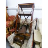 A SMALL GEORGIAN MAHOGANY FOOTSTOOL, ON SQUARE TAPERED AND MOULDED LEGS WITH STRETCHERS, ALSO A FOUR