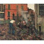 •ROGER EASTWOOD (1942) OIL PAINTING ON BOARD 'Demolition of Rhodes Bank Mill' Signed and dated