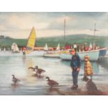 BOHUSLAV BARLOW (1947) OIL PAINTING ON CANVAS 'A Day out at Hollingworth Lake' Signed lower right,