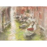 •MARC GRIMSHAW (b.1957) PASTE LDRAWING Venetian canal scene with gondolas Signed 7 1/2" x 10 1/2" (