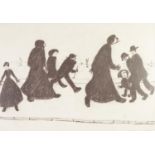 L. S. LOWRY (1880-1976) REPRODUCTION PRINT AFTER BLACK FELT PEN DRAWING (1971) OF 'ON A PROMENADE'