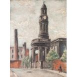 JOHN KENYON (TWENTIETH CENTURY) OIL ON BOARD ‘Salford Church’ Signed and titled to ‘Corporation