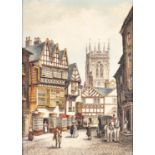 J.R. McGUIRE OIL PAINTING ON BOARD 'Old Market Place, Manchester' Signed and dated 1981 lower