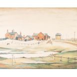 •L.S. LOWRY (1887-1976) ARTIST SIGNED COLOUR PRINT ‘Landscape with Farm Buildings’ Signed in pencil