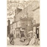 ROGER HAMPSON (1925 - 1996) LINOCUT 'Shuttle Street, Tyldesley' Signed, titled and numbered 2/10