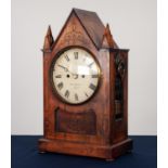 ROSKELL & SON, LIVERPOOL, LATE REGENCY BRASS INLAID ROSEWOOD GOTHIC REVIVAL MANTLE CLOCK, the 7 ½”